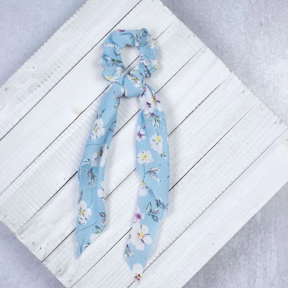 5 for $25 Floral Light Blue SCARF SCRUNCHY